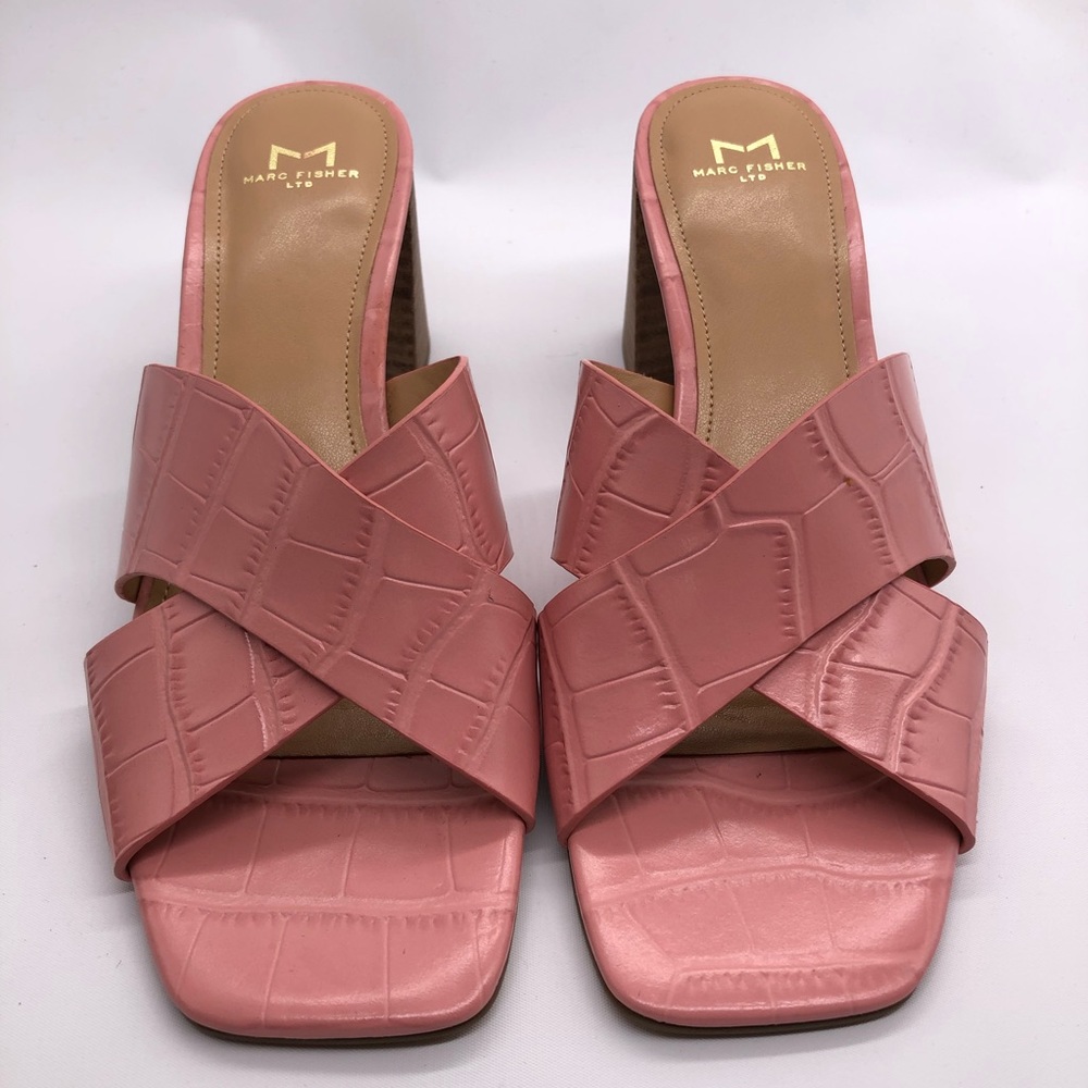Marc Fisher Saydi Slide Sandal Croc Pink Block Heel Leather
